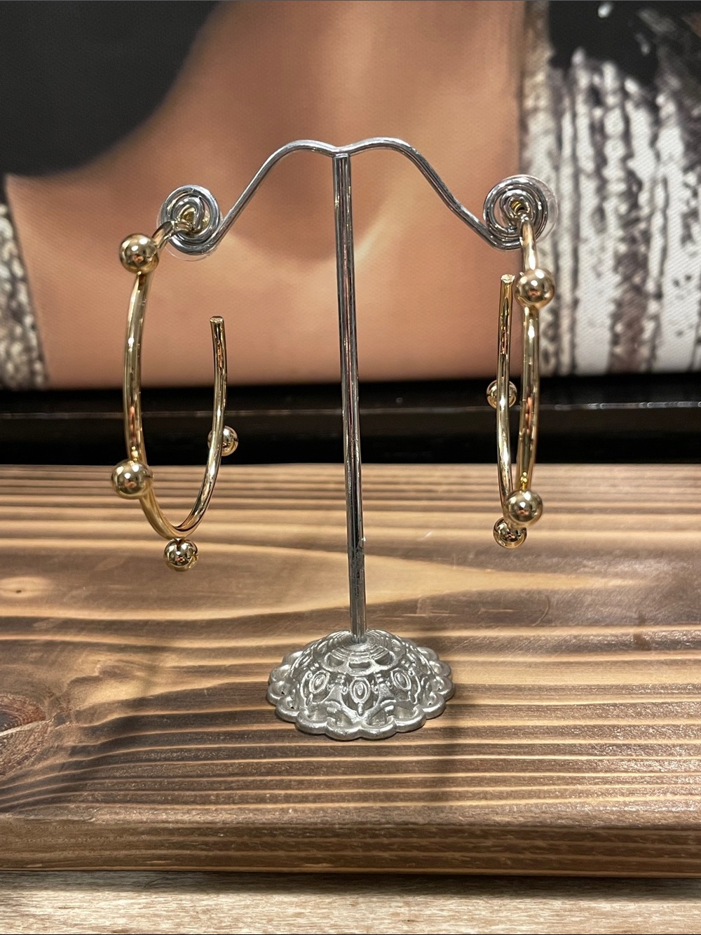 Gold-Tone Beaded Hoop Earrings